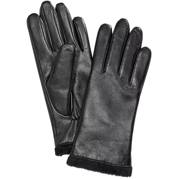 Charter Club Micro Faux Fur Lined Leather Womens Tech Gloves Black Large NWOT - Picture 1 of 4